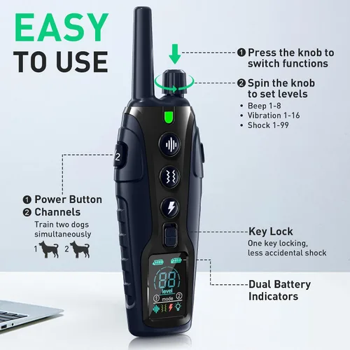 Vista 7 de Collar de choque para perros 2 perros (15-150 libras) con luz intermitente para paseos nocturnos, collar de entrenamiento de perro de 4500 pies