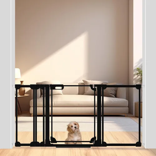 Vista 22 de WAOWAO Puerta de bebé de acrílico transparente de 40 pulgadas extra alta para escaleras, diseño moderno, puerta de acrílico con cierre automático