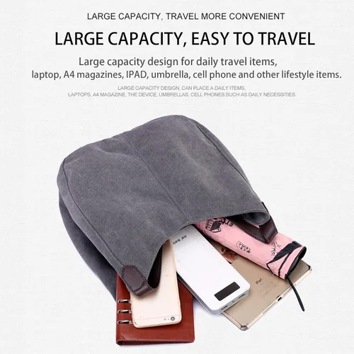 Vista 4 de Bolsa de lona para mujer, estilo casual, con múltiples bolsillos, para ir de compras, senderismo, viajes y trabajo