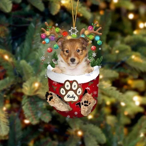 Vista 179 de Adornos personalizados de Pug cervatillo – Decoración personalizada para árbol de Navidad con patas de bolsillo de nieve