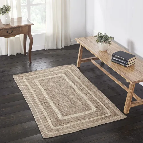 Vista 16 de VHC Brands Alfombra de yute con almohadilla, natural y crema, 3 pies redonda