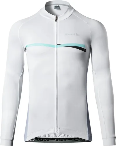 Vista 82 de Santic - Camiseta de ciclismo para hombre, manga larga, reflejante, cremallera completa, con bolsillos