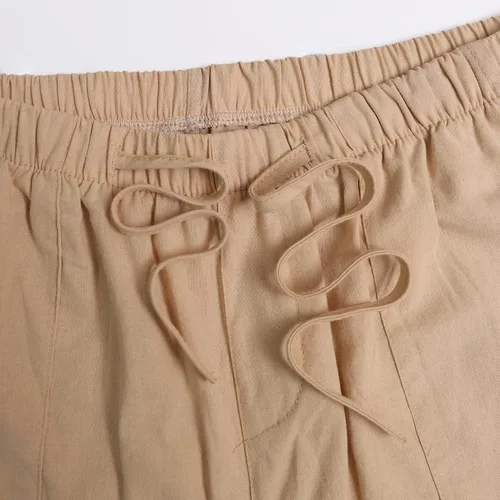 Vista 5 de WOWULOVELY Pantalones casuales de lino de algodón para hombre, holgados, ligeros, con cintura elástica, pantalones de yoga, playa, bolsillos