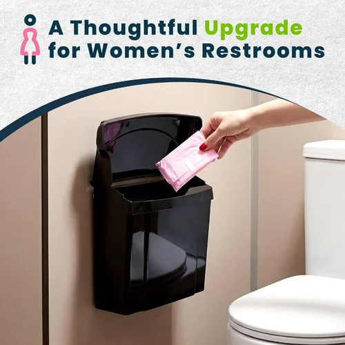Vista 9 de Alpine - Recipiente para servilleta sanitaria, contenedor de eliminación de higiene femenina, cubo de basura montado en la pared con sello de Negro