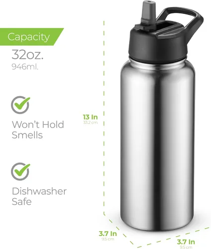 Vista 60 de SIPX™ Botella de Agua Aislada de 18 oz con 3 Tapas – Acero Inoxidable a Prueba de Fugas, Triple Aislamiento – Frío 24 Horas/Caliente 12 Horas – Negro