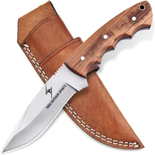 Vista 14 de Cuchillo de Acero de Damasco con Funda de Cuero – Cuchillo de Hoja Fija de Espiga Completa de 7.5" con Mango de Madera de Palisandro de 4