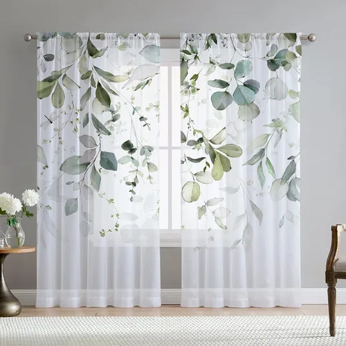Vista 12 de Cortinas de hojas florales Fereyis para sala de estar de 63 pulgadas de largo, juego de 2 paneles, elegantes cortinas azul y rosa con flores