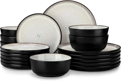 Vista 20 de vancasso Juego de platos y cuencos, juego de vajilla de gres de 18 piezas para 6, juego de platos de cocina de gres apto para microondas y Marrón