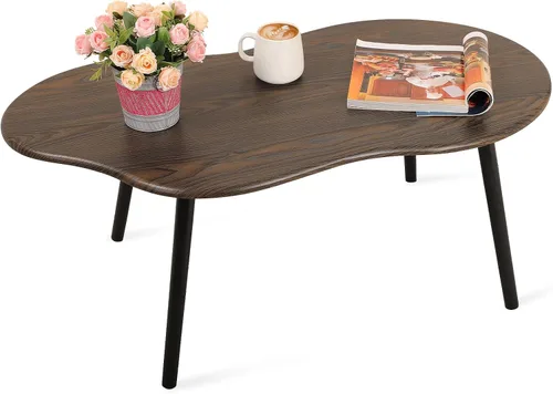Vista 12 de Mesa de centro pequeña, mesa de centro de nube negra para espacios pequeños, mesa central moderna única e irregular con patas de madera, mesa