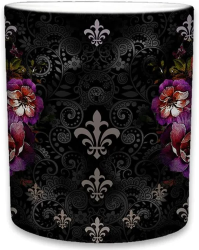 Vista 3 de Sweet Gisele Taza de cerámica de calavera de azúcar, taza de café con estampado floral, diseño del Día de los Muertos, hermosos colores vivos, gran