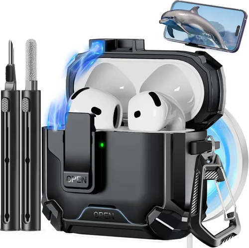 Vista 18 de Pohgelan - Funda compatible con AirPods Pro 2ª/1ª (verde) Cerradura magnética automática con kit de limpieza, compatible con Magsafe