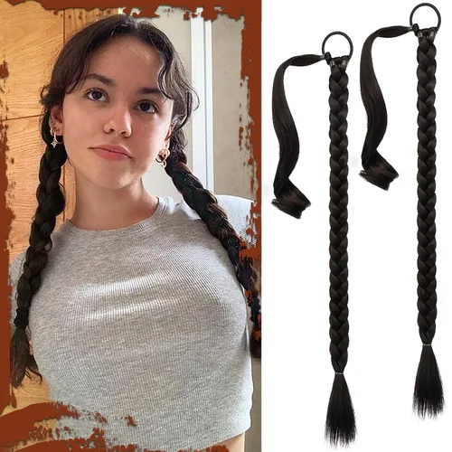 Vista 37 de SOFEIYAN Extensión de cola de caballo trenzada larga con banda elástica y mechón liso envolvente, extensiones de cabello naturales suaves