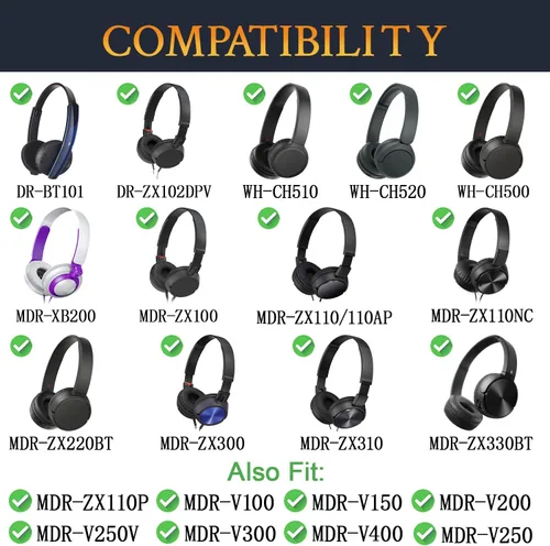 Vista 2 de SOULWIT Almohadillas para Sony WH-CH500/CH510/CH520, MDR-ZX100/ZX110/ZX220/XB200/ZX300/ZX330BT, MDR-V100/V150/V200/V250/V300/V400, DR. -BT101 - Negro