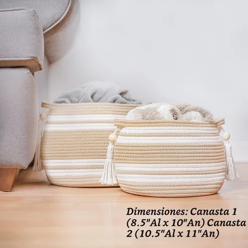 Vista 9 de Cestas tejidas para plantas de interior (juego de 2) – Macetas bohemias para decoración del hogar