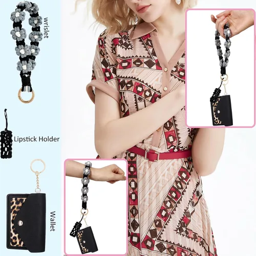Vista 136 de BIHRTC Llavero de pulsera boho con soporte para lápiz labial, pulsera hecha a mano