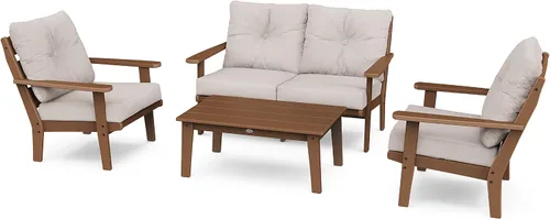 Vista 5 de POLYWOOD® Lakeside - Juego de asientos profundos, caoba/arpillera especiada