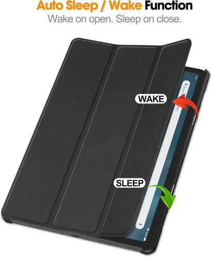 Vista 3 de Funda tipo folio con tapa para tablet Fire Max 11, ajuste delgado, de piel sintética de alta calidad, parte trasera dura, con función de apagado