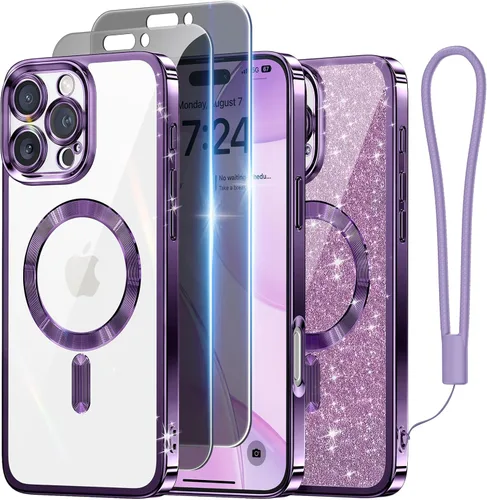 Vista 85 de Meifigno - Funda diseñada para el iPhone 16 Pro de 6.3", [Tarjeta de purpurina y correa para la muñeca] [Compatible con MagSafe]