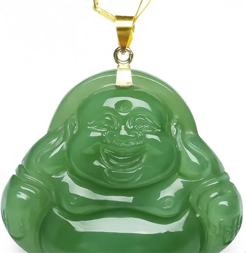 Vista 5 de Colgante de Buda de jade, collar de jade verde genuino para hombres y mujeres, jaspe hetiano, joyería de regalo de buena suerte, Piedra, Jade