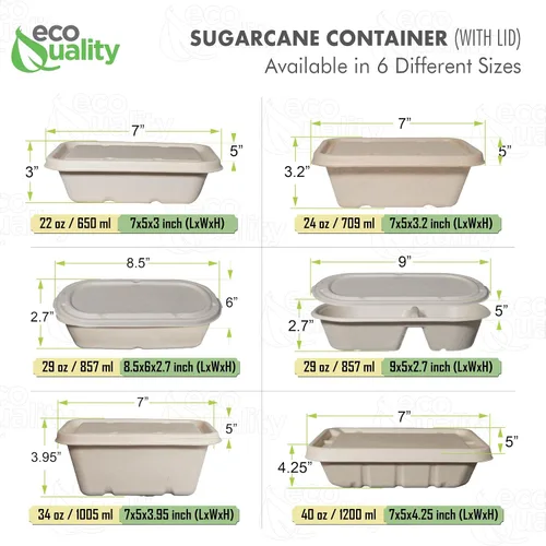 Vista 8 de Cuencos desechables de 29 onzas con tapas de fibra, cuencos rectangulares compostables de papel biodegradable de caña de azúcar, ecológicos, aptos