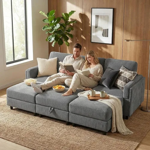 Vista 33 de KKL Sofá modular de 84 pulgadas, sofás de 3 plazas para sala de estar con almacenamiento, sofá modular de asiento profundo seccional, funda