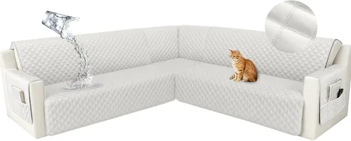 Vista 18 de HDCAXKJ Funda seccional de esquina impermeable para sofá de terciopelo en forma de L, fundas para sofá para mascotas, perros, suaves, resistentes