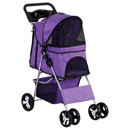 Vista 8 de Cochecito plegable para perros de 4 ruedas para gatos pequeños y medianos, cachorros, portátil, para viajes, campamento, con cesta de Negro