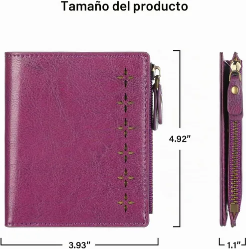 Vista 4 de Lavemi Carteras ultrafinas de cuero compacto para mujeres y niñas, con bloqueo RFID, tarjetero para tarjetas de crédito para mujeres 1-púrpura
