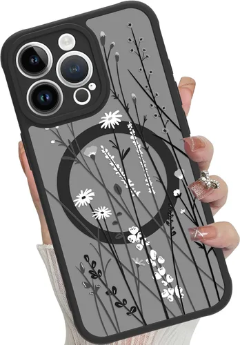 Vista 50 de Funda magnética para iPhone 17 Pro [compatible con MagSafe], bonita funda de moda con estampado de leopardo negro, translúcida, mate, parte trasera