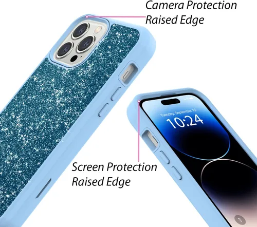 Vista 8 de Funda protectora completa con purpurina compatible con iPhone 14 Pro Max [protección militar contra caídas] híbrida resistente 3 en 1, resistente a