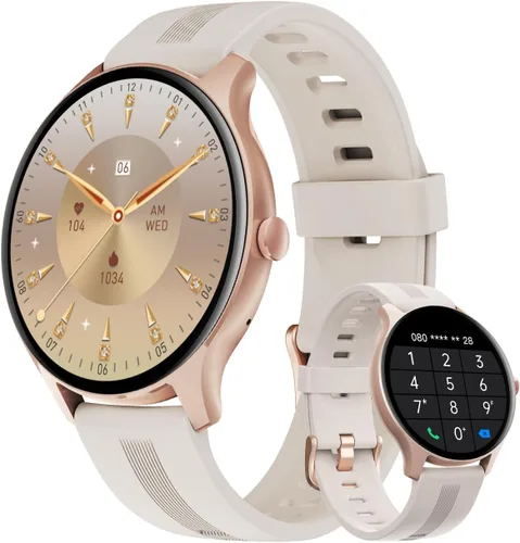 Vista 8 de HUAKUA Reloj inteligente para mujeres y hombres, responde/hacer llamadas Negro
