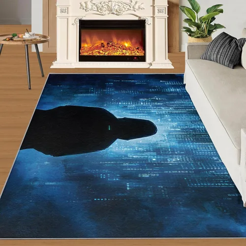 Vista 2 de Cyberpunk - Alfombras para dormitorio, alfombra de área Cyberpunk Hacker, alfombras futuristas para sala de estar, alfombra antideslizante