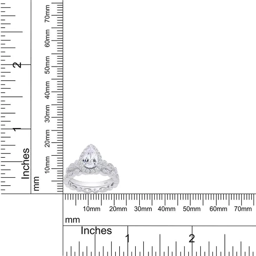 Vista 6 de Juego de anillos de compromiso de oro de plata de ley 925 de 1.4 quilates, anillo de compromiso con halo de diamante de moissanita