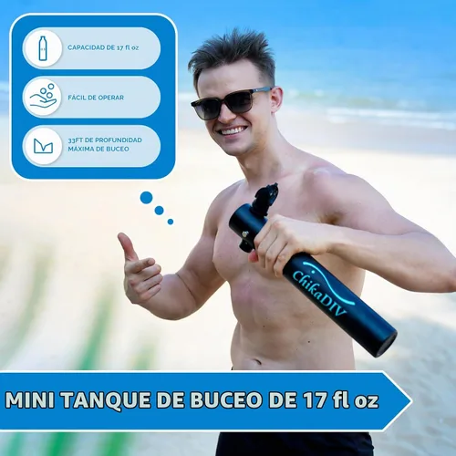 Vista 4 de Mini tanque de buceo con bomba, tanque de buceo portátil, tanque de pulmón de 0.5 l para buceo, equipo de buceo reutilizable con bomba de e verde