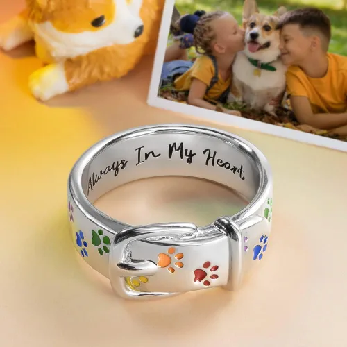Vista 3 de AILIN Anillos de pata de perro para mujer en plata de ley 925 con nombre personalizado y grabado en el interior, joyería conmemorativa para mujeres