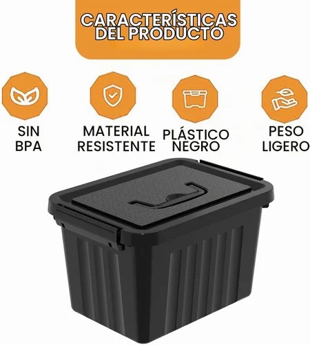 Vista 3 de Cubo de almacenamiento de plástico negro con tapa transparente y asa gris, 6 paquetes