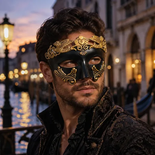 Vista 7 de LOGOFUN Venetian Masquerade Mask Roman Sun God Half Face Prop - Bronze