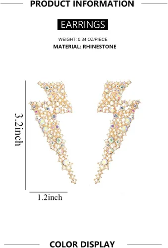 Vista 6 de Aretes colgantes con forma de rayo de cristal, para mujer, colección KELMALL