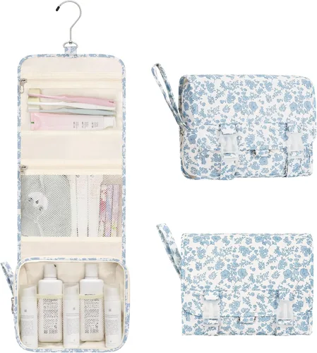 Vista 16 de Pequeña bolsa de aseo colgante para hombres y mujeres, organizador colgante portátil para kit de ducha de tamaño de viaje, accesorios de maquillaje