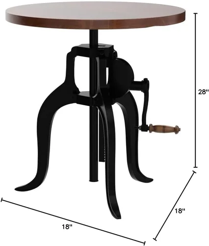 Vista 10 de Carolina Chair & Table Mesa auxiliar rústica con manivela ajustable de 18 pulgadas, base de hierro fundido para granja, sala de estar o dormitorio