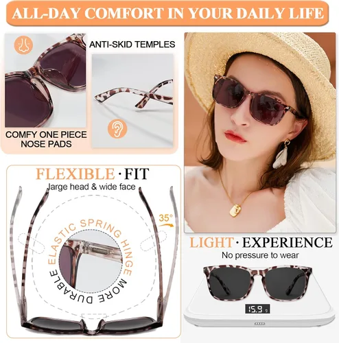 Vista 4 de MARE AZZURO - Gafas de sol polarizadas de moda para mujer, grandes, cuadradas, con diseño de leopardo, para conducir, con protección UV