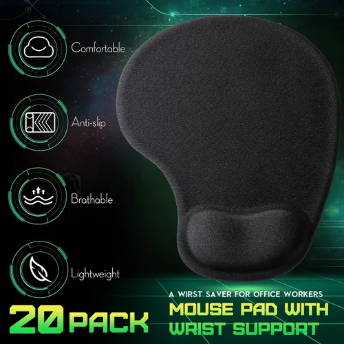Vista 2 de 20 alfombrillas ergonómicas para mouse con soporte para muñeca, almohadilla de mouse de gel con reposamuñecas, alivio del dolor negro, cómoda espuma