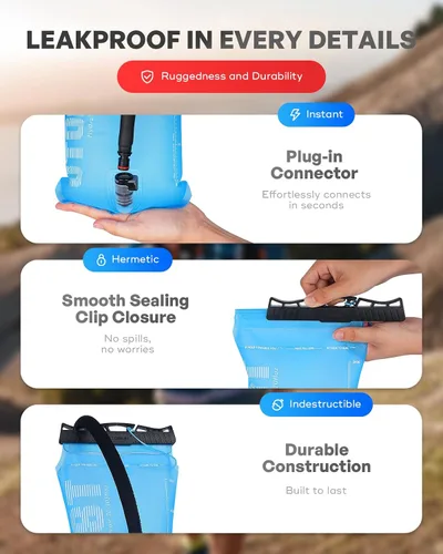 Vista 3 de UTOBEST Vejiga de hidratación, vejiga de agua de TPU, bolsa de agua para mochila de senderismo, sin BPA, apertura amplia, a prueba de fugas