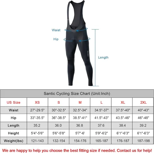Vista 3 de Santic Mallas de ciclismo con peto para hombre, acolchadas, largas acolchadas con bolsillo
