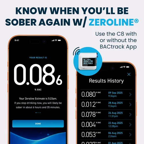 Vista 4 de BACtrack Alcoholímetro C8 Precisión de grado profesional Conectividad inalámbrica opcional para teléfonos inteligentes Compatible