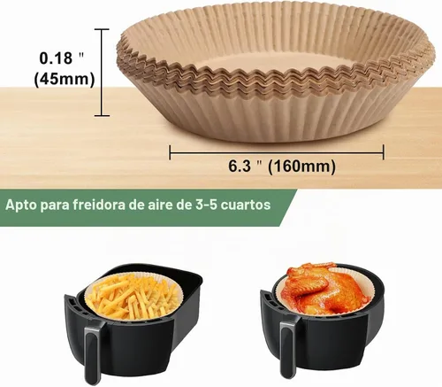 Vista 2 de Forro de papel para freidora de aire, material no blanqueado y biodegradable, papel de pergamino desechable antiadherente para freír, hornear, asar