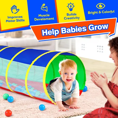 Vista 2 de Hoohtoot Los niños gatean a través del túnel de juego, túnel de juego desplegable para bebés para niños, tienda de campaña de juguete para niñas