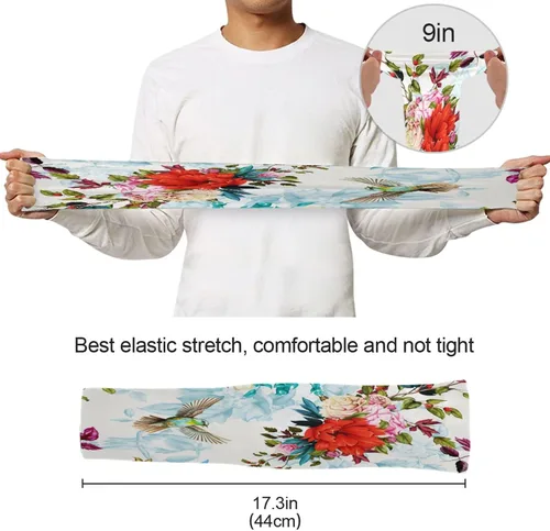 Vista 6 de Bird Spring Flowers Cooling Arm Sleeves for Men Women UV Sun Protection Work Sports Arm Sleeves with Thumb Hole for Football Running Golf