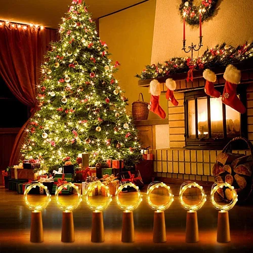 Vista 7 de Paquete de 30 luces para botella de vino con corcho, luces de botella de corcho, funciona con pilas, cable plateado de 6.6 pies, 20 luces LED, luces