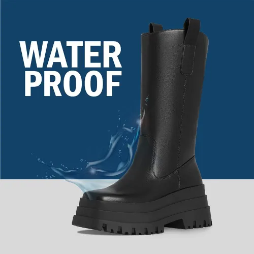 Vista 5 de VIMISAOI Botas de plataforma de bloque grueso para mujer, punta redonda, botas góticas hasta la rodilla, botas de media pantorrilla
